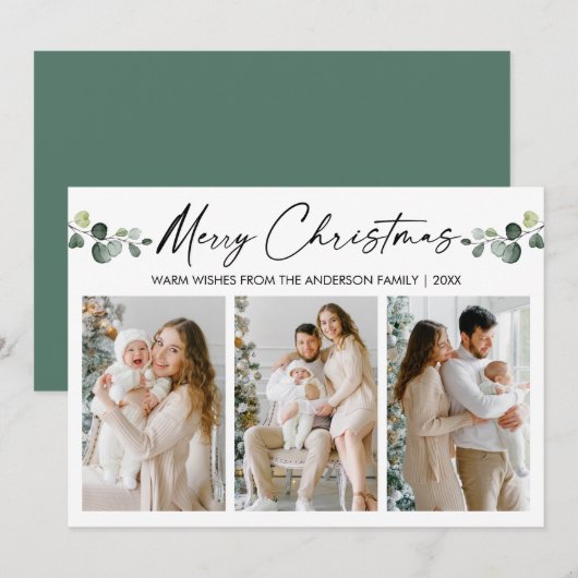 Kerstkalligrafie Inkt Waterverf Eucalyptus Feestdagenkaart (Voorkant / Achterkant)