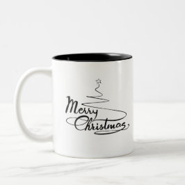 Kerstkalligrafische tekst met kerstboom tweekleurige koffiemok