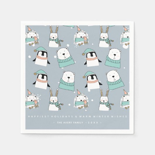 kerstkalveren Cartoon-stijl aangepast Servet (Voorkant)