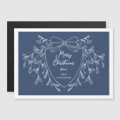 Kerstkam blauw witte lijn kunst maretak magnetische uitnodiging (Voorkant / Achterkant)