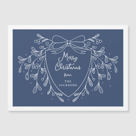 Kerstkam blauw witte lijn kunst maretak magnetische uitnodiging (Voorkant)