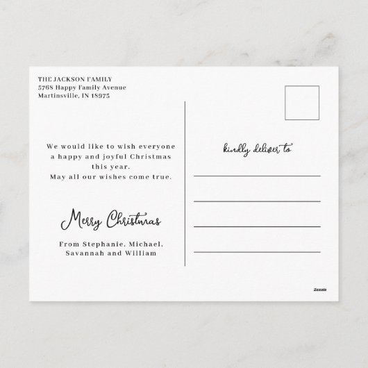 Kerstkam feestelijke rood-witte foto feestdagenkaart (Achterkant)