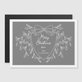 Kerstkam grijs witte lijn kunst maretak magnetische uitnodiging (Voorkant / Achterkant)