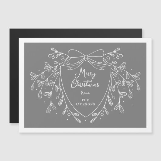 Kerstkam grijs witte lijn kunst maretak magnetische uitnodiging (Voorkant / Achterkant)