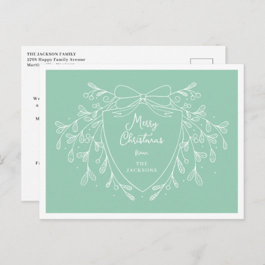 Kerstkam met maretak munt en wit feestdagenkaart (Voorkant / Achterkant)