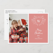 Kerstkam moderne roze & witte foto feestdagenkaart (Voorkant / Achterkant)