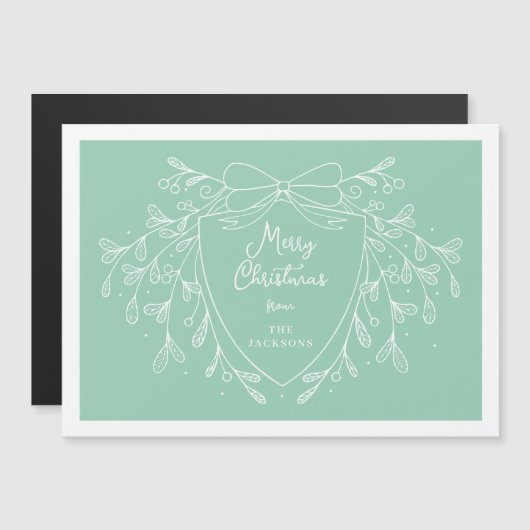 Kerstkam munt witte lijn kunst maretak magnetische uitnodiging (Voorkant / Achterkant)