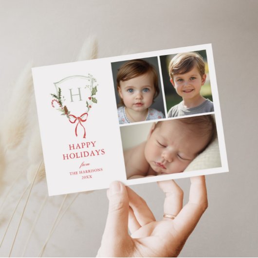 Kerstkam rode boog foto feestdagenkaart