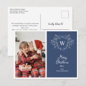 Kerstkam stijlvolle blauw & wit foto feestdagenkaart (Voorkant / Achterkant)