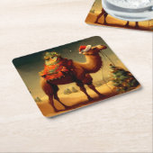 Kerstkameel 1 kartonnen onderzetters (Schuin)