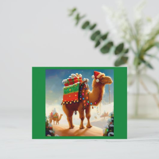 Kerstkameel 2 feestdagenkaart (Staand voorkant)