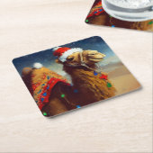 Kerstkameel 3 kartonnen onderzetters (Schuin)