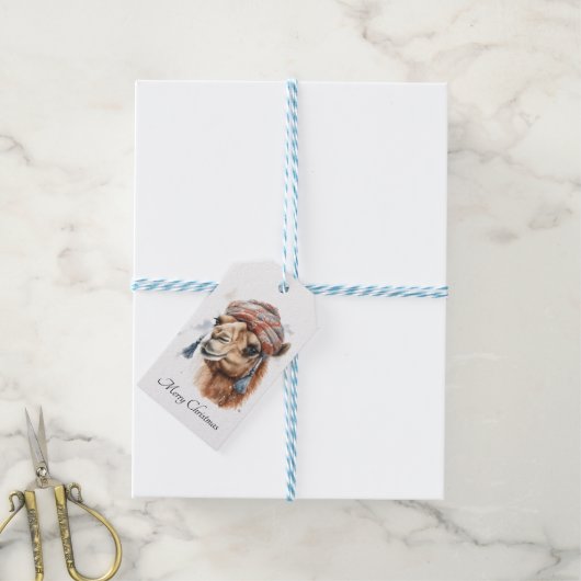 Kerstkameel, aanpasbaar cadeaulabel (Met Touw)