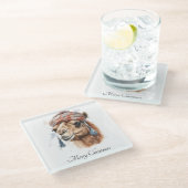 Kerstkameel, aanpasbaar glazen onderzetter (Schuin)