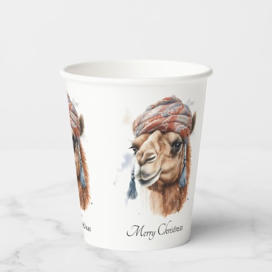 Kerstkameel, aanpasbaar papieren bekers (Achterkant)