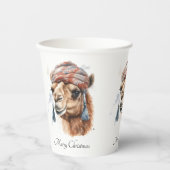 Kerstkameel, aanpasbaar papieren bekers (Voorkant)