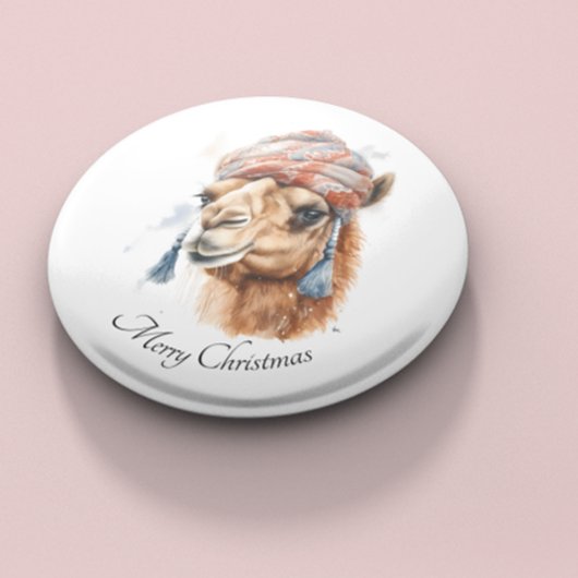 Kerstkameel, aanpasbaar ronde button 3,2 cm