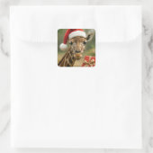 Kerstkameel Met Kerstcadeau Vierkante Sticker (Tas)