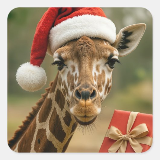 Kerstkameel Met Kerstcadeau Vierkante Sticker (Voorkant)