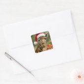 Kerstkameel Met Kerstcadeau Vierkante Sticker (Envelop)