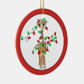 Kerstkameelpaard - twinkelende rode en groene lich keramisch ornament (Rechts)