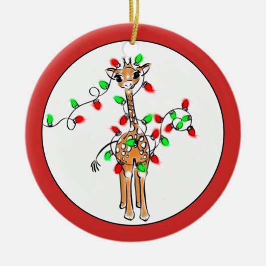 Kerstkameelpaard - twinkelende rode en groene lich keramisch ornament (Voorkant)