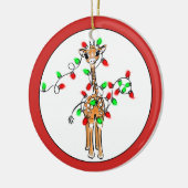 Kerstkameelpaard - twinkelende rode en groene lich keramisch ornament (Links)