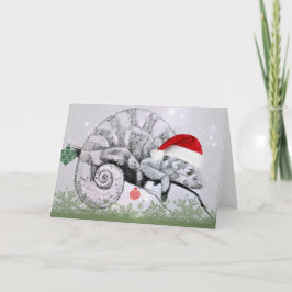 Kerstkameleon in een kerstmuts feestdagen kaart