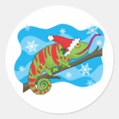 Kerstkameleon Ronde Sticker (Voorkant)