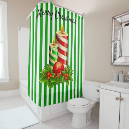 Kerstkamer met rode en groene kaars douchegordijn