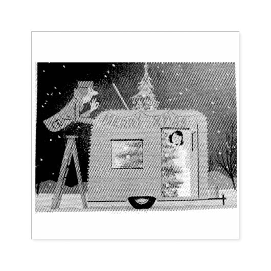 Kerstkameraanhangwagen, rubberen retro-rubber stem rubberstempel (Afrduk)