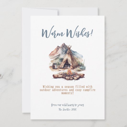 Kerstkamp Fire Mountain Outdoor Adventure Art Feestdagenkaart (Voorkant)