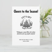 Kerstkamp Fire Pine Outdoor Adventure Zwart Feestdagenkaart (Staand voorkant)