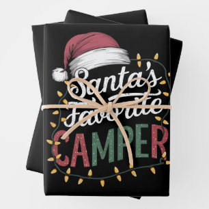 Kerstkamp Santa's Favoriete Kampeerder Geschenk Inpakpapier Vel