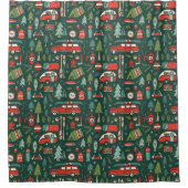 Kerstkamperen in rustieke stijl douchegordijn (Voorkant)