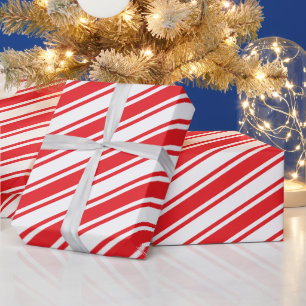 Kerstkandijklokstreep Traditioneel Rood Cadeaupapier