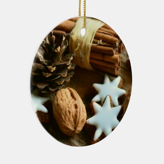 Kerstkaneelsticks en kerstaren keramisch ornament (Rechts)