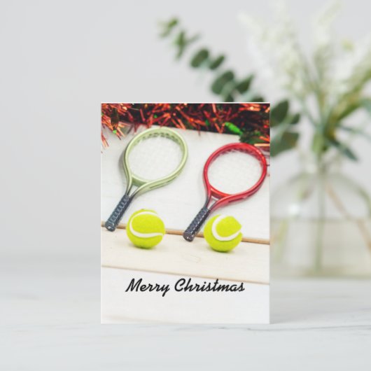 Kerstkaneelversiering met tennisbal met racket briefkaart (Staand voorkant)