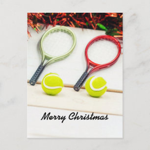 Kerstkaneelversiering met tennisbal met racket briefkaart