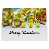 Kerstkaneelversiering met tennisbal met racket groot cadeauzakje (Voorkant)