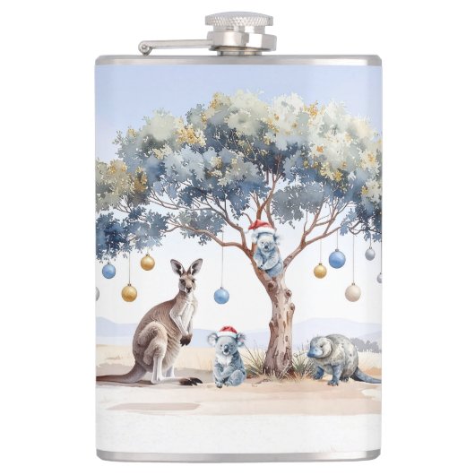 Kerstkangoeroe Koala's Vogelbekdier Gomboom Kerstb Heupfles (Voorkant)
