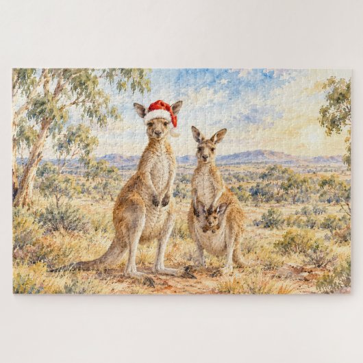 Kerstkangoeroe met kerstmuts Gumtree Legpuzzel (Horizontaal)