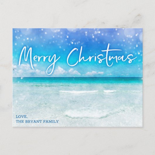 KERSTKANS | Tropisch Turquoise Blauwe Florida Stra Feestdagenkaart (Voorkant)