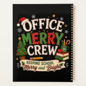 Kerstkantoor vrolijke bemanning houdt school planner (Achterkant)