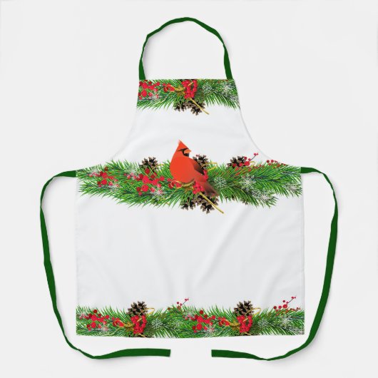 Kerstkardinaal en feestdag groen / wit schort (Voorkant)