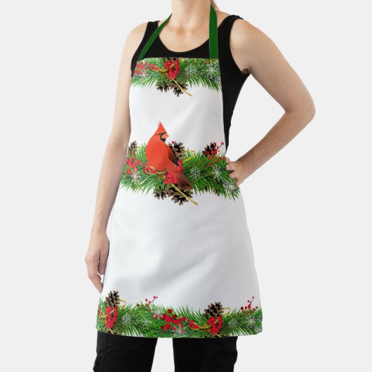 Kerstkardinaal en feestdag groen / wit schort (Insitu)