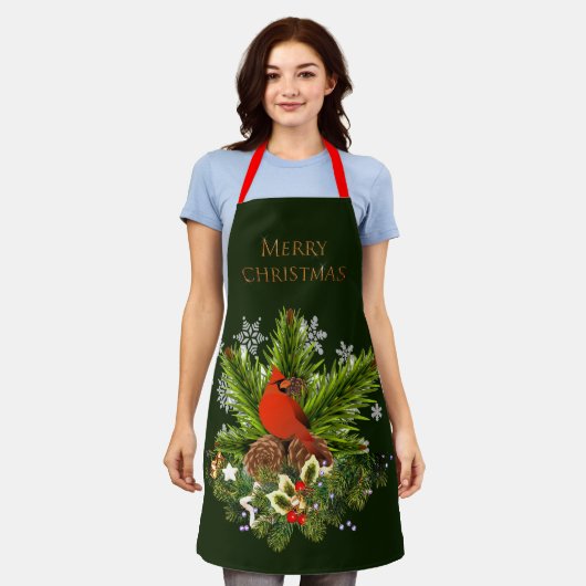 Kerstkardinaal en Greenery Holiday Schort (Gedragen)