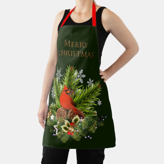 Kerstkardinaal en Greenery Holiday Schort (Insitu)