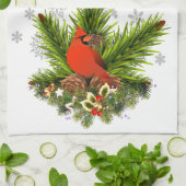 Kerstkardinaal en Greenery Theedoek (Gevouwen)