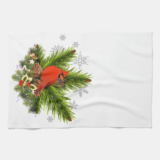 Kerstkardinaal en Greenery Theedoek (Horizontaal)